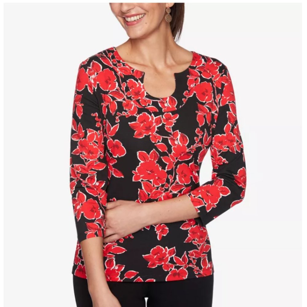 NWT Ruby Road Women's Floral Printed Horseshoe Neckline Top
